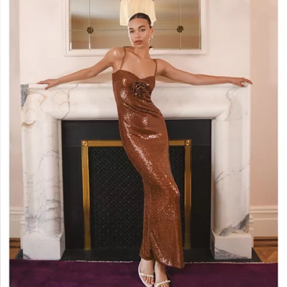 Elegant Brown Sequin Strapless Dress